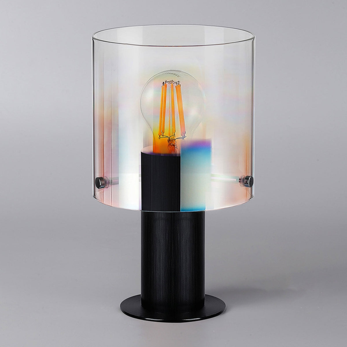 Belstone Table Lamp in Black & Chrome with Iridescent Fade Glass
