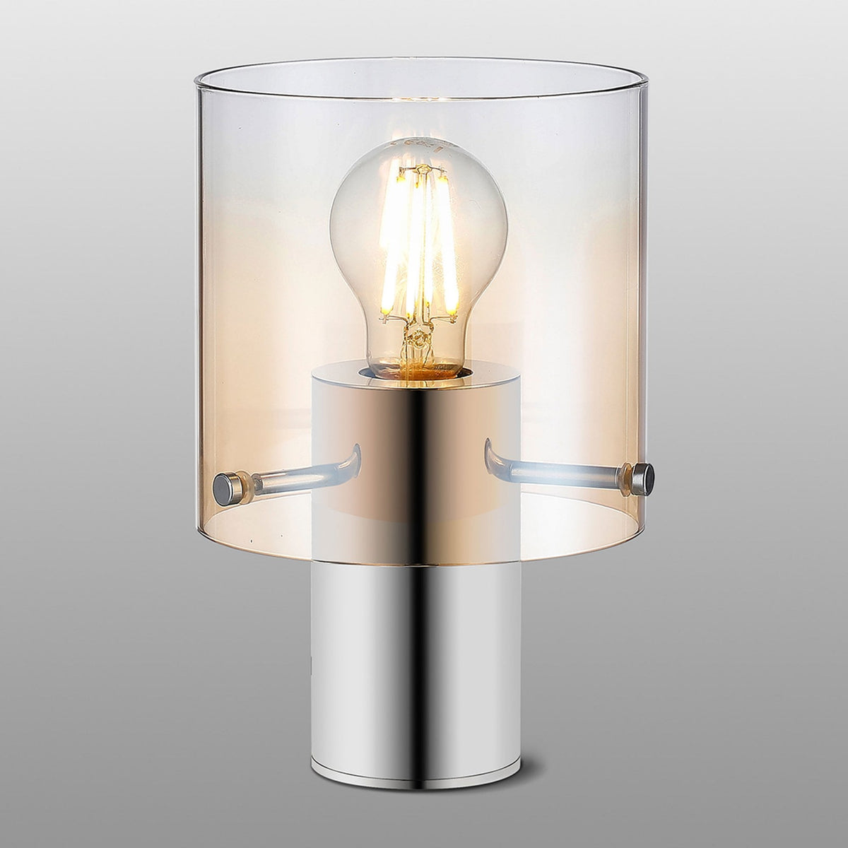 Belstone Table Lamp in Polished Nickel & Black with Amber Fade Glass
