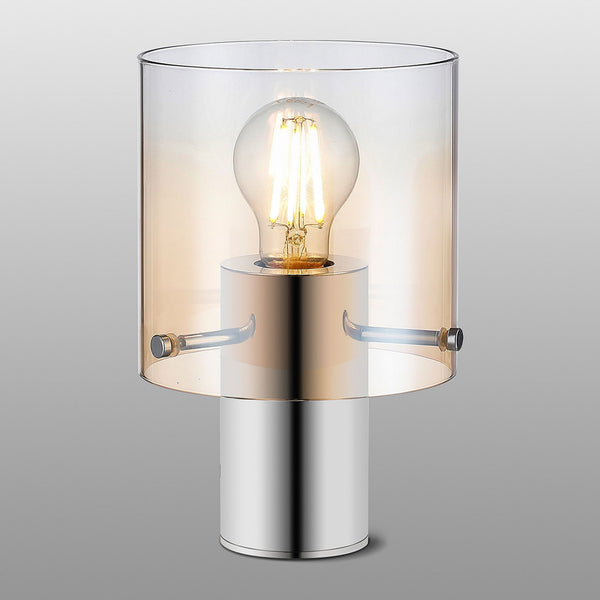 Belstone Table Lamp in Polished Nickel & Black with Amber Fade Glass