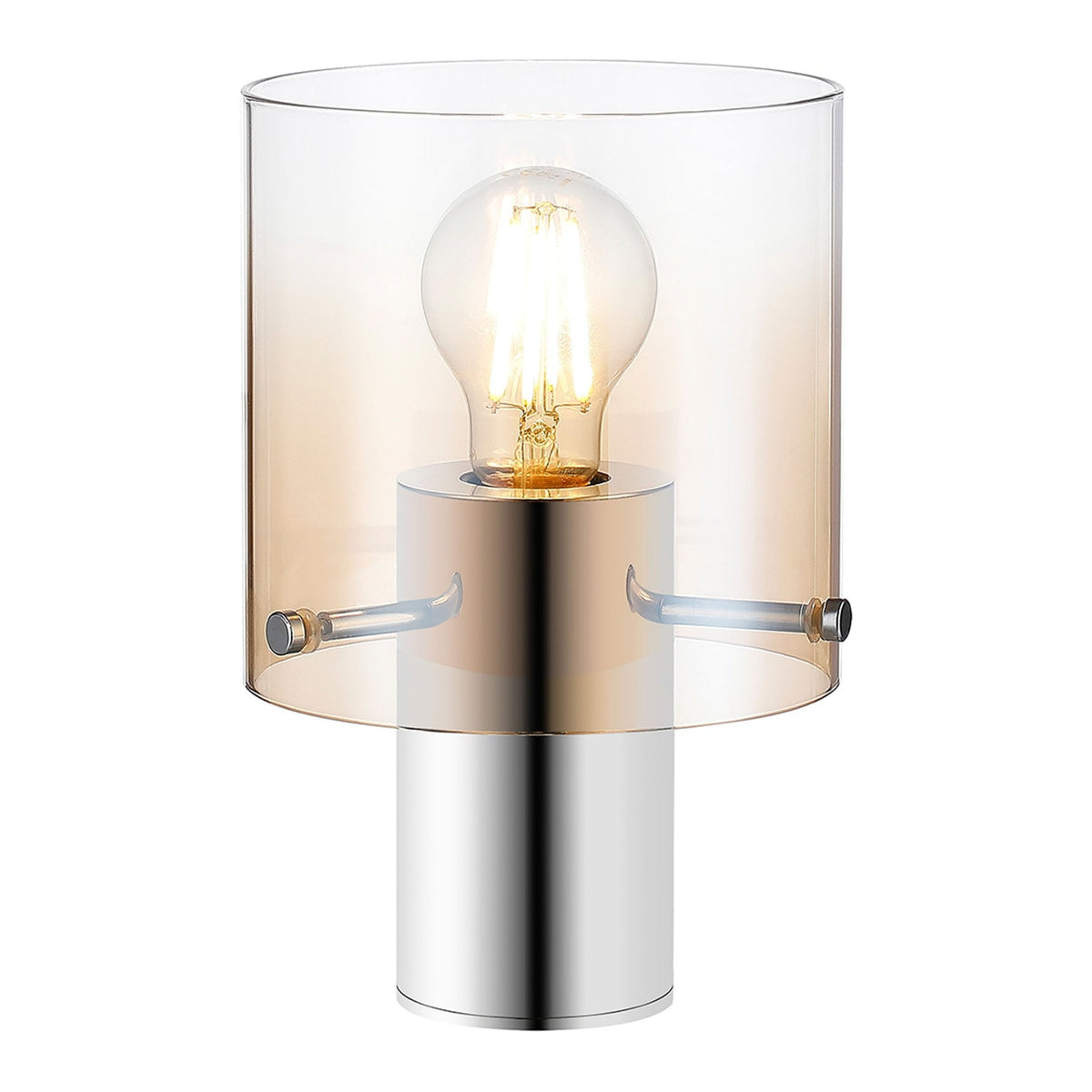 Belstone Table Lamp in Polished Nickel & Black with Amber Fade Glass