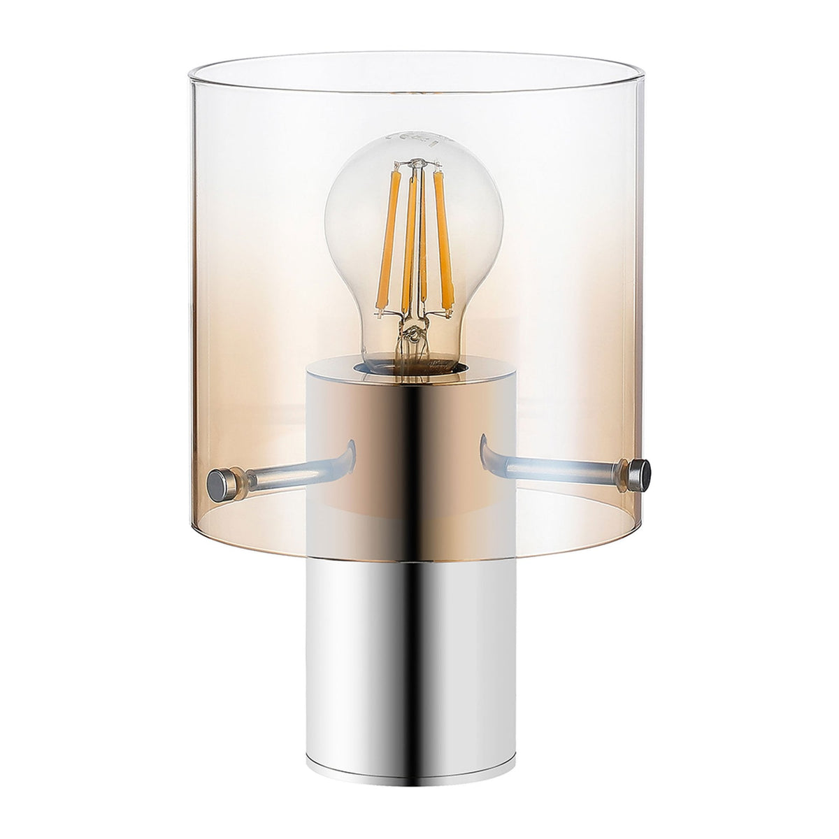 Belstone Table Lamp in Polished Nickel & Black with Amber Fade Glass