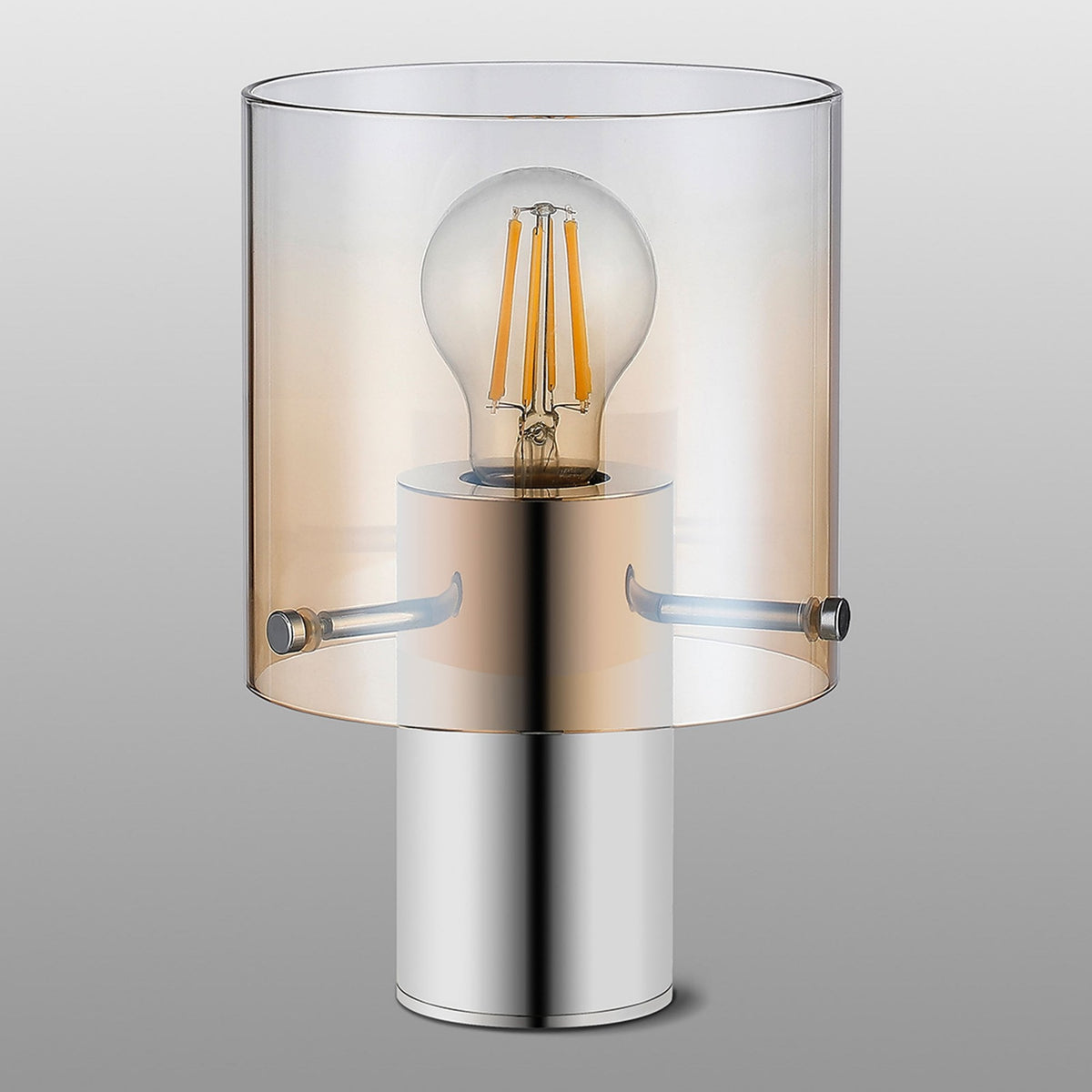 Belstone Table Lamp in Polished Nickel & Black with Amber Fade Glass