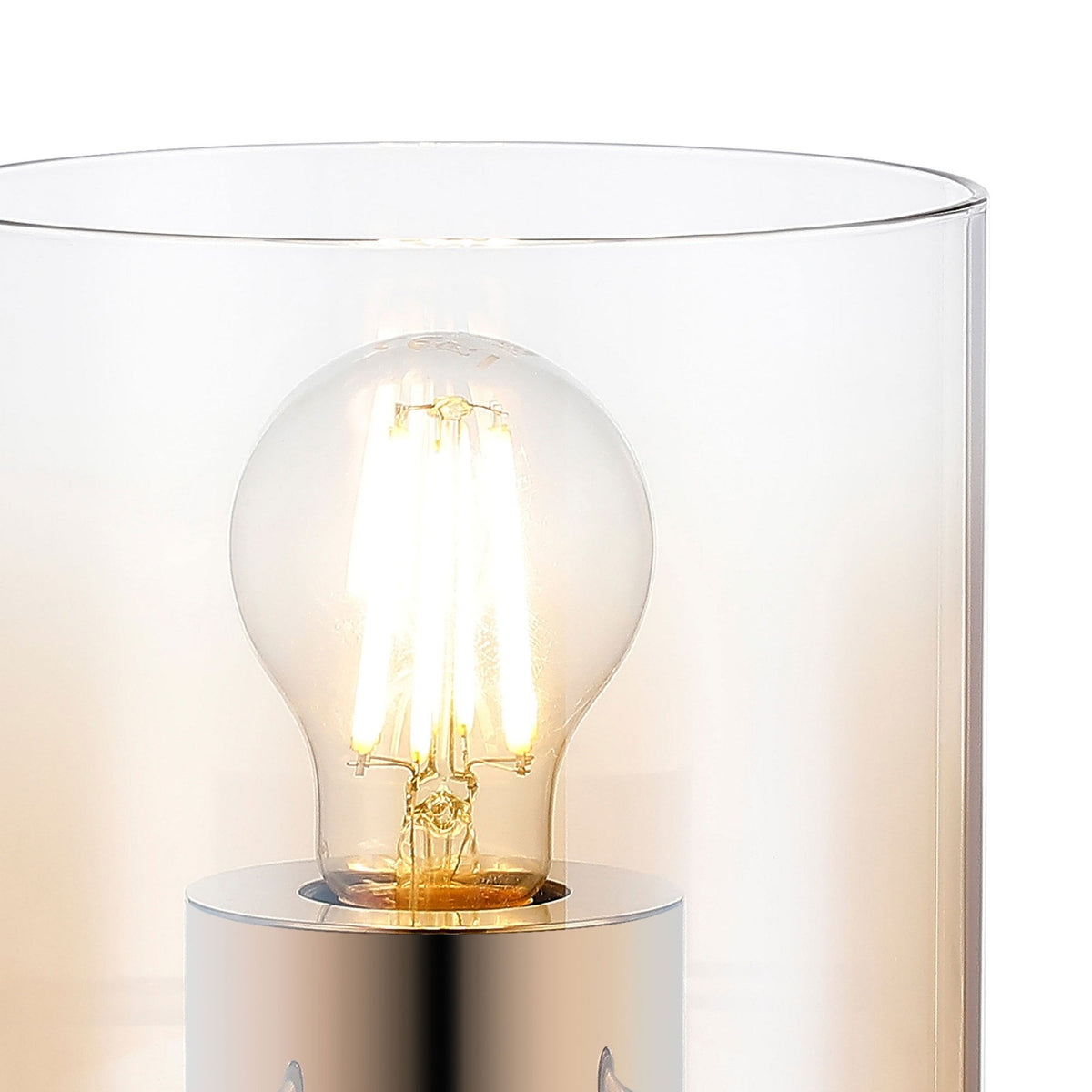 Belstone Table Lamp in Polished Nickel & Black with Amber Fade Glass