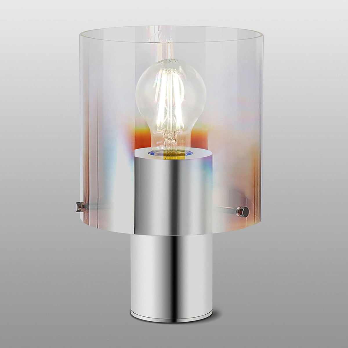 Belstone Table Lamp in Polished Nickel & Black with Iridescent Fade Glass