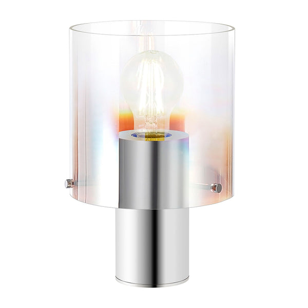 Belstone Table Lamp in Polished Nickel & Black with Iridescent Fade Glass