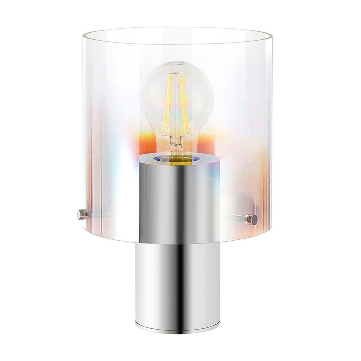 Belstone Table Lamp in Polished Nickel & Black with Iridescent Fade Glass