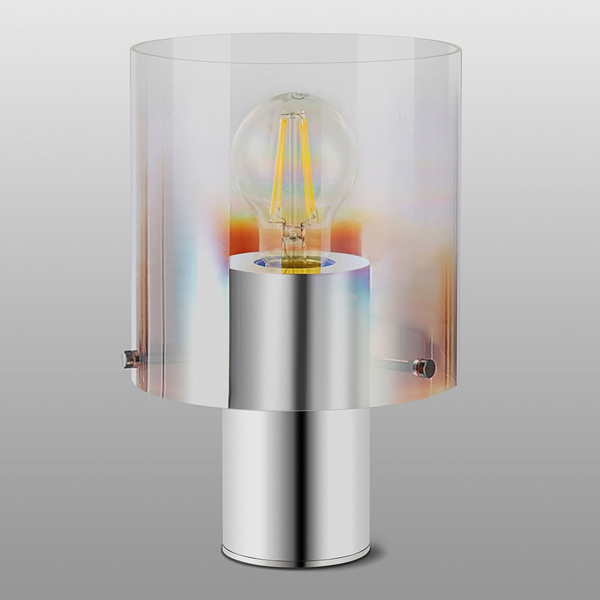 Belstone Table Lamp in Polished Nickel & Black with Iridescent Fade Glass