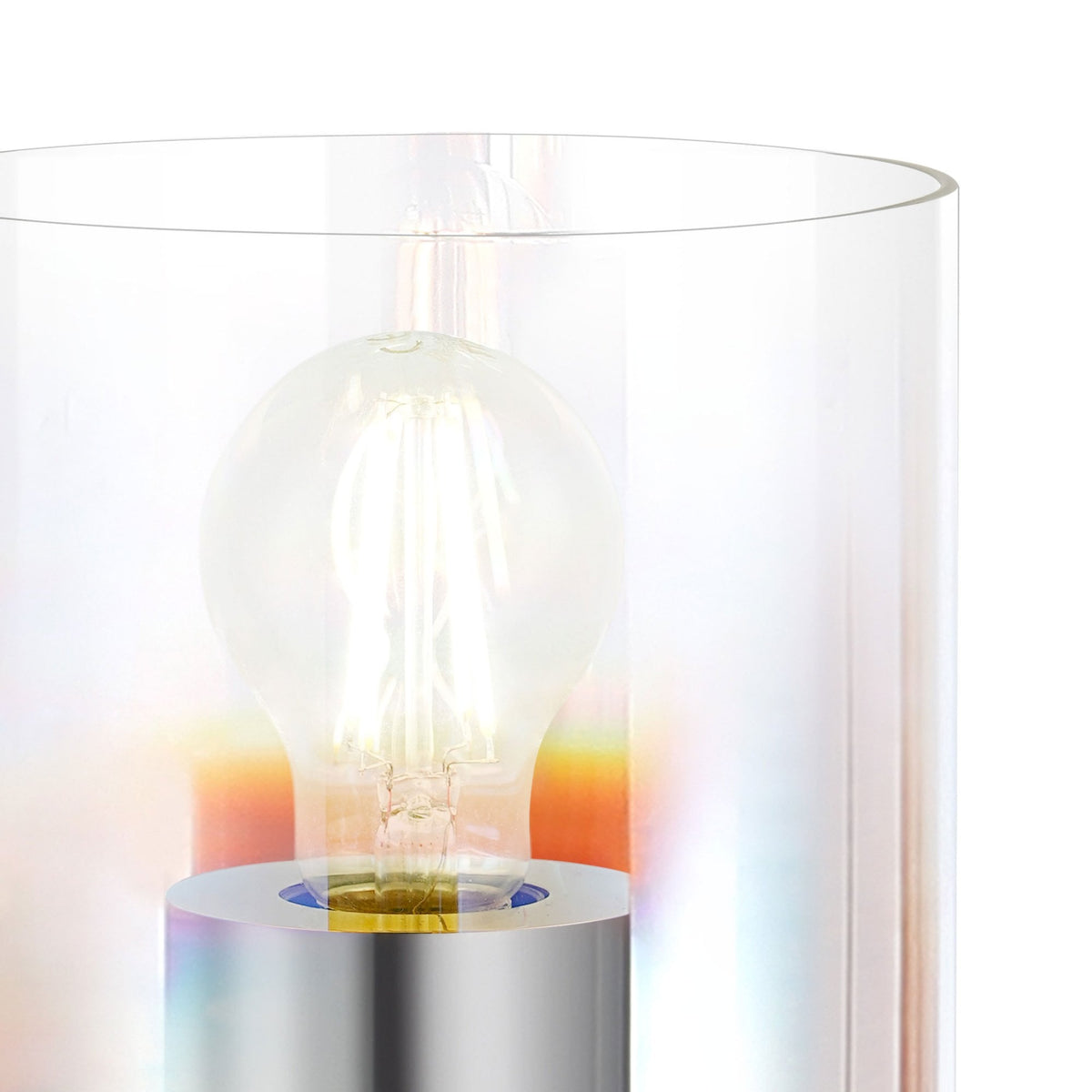 Belstone Table Lamp in Polished Nickel & Black with Iridescent Fade Glass
