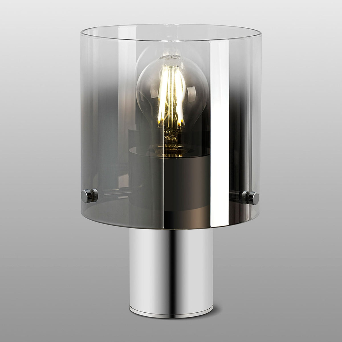 Belstone Table Lamp in Polished Nickel & Black with Smoke Fade Glass