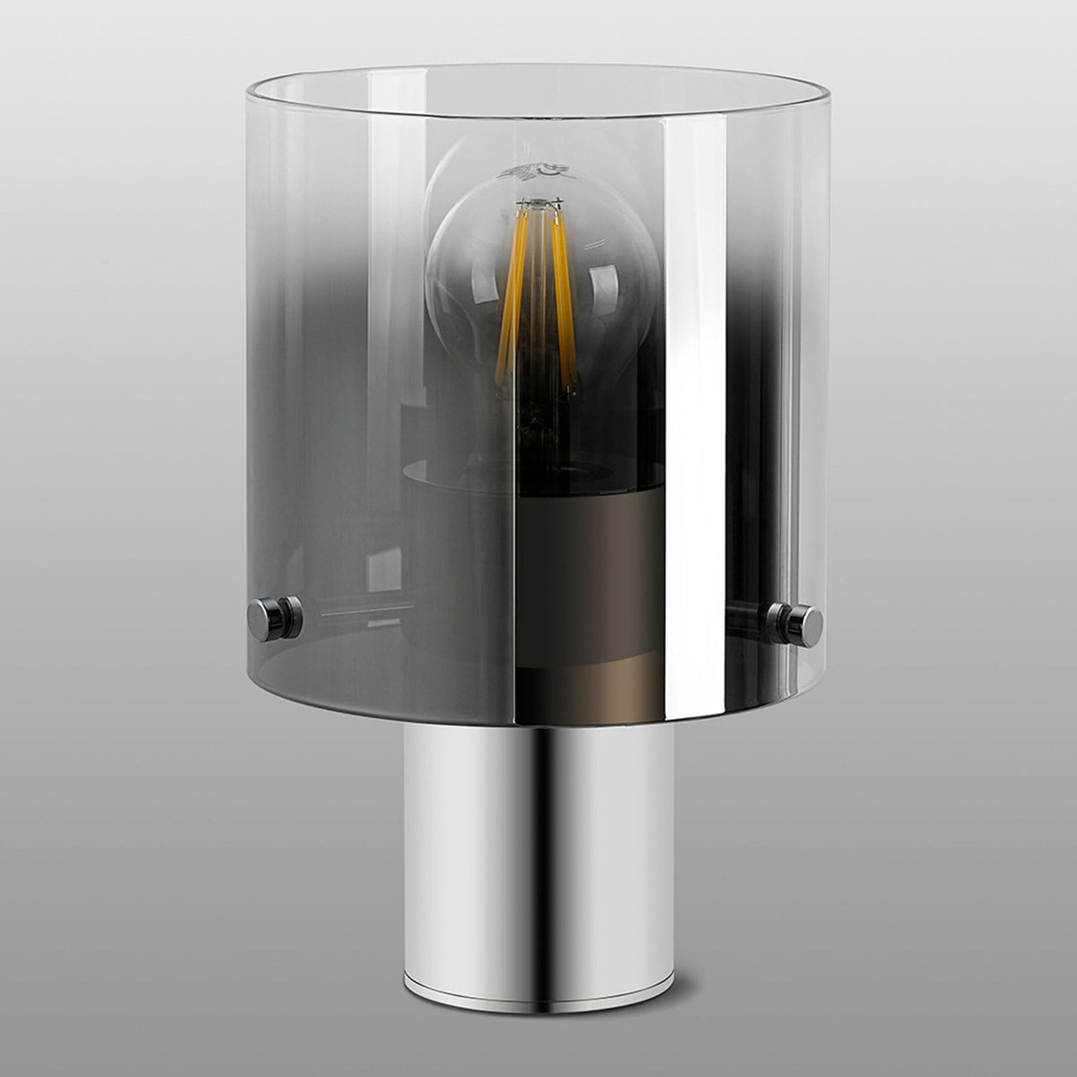 Belstone Table Lamp in Polished Nickel & Black with Smoke Fade Glass