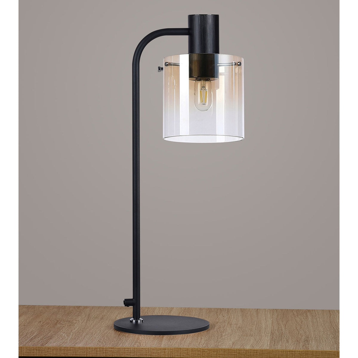 Belstone Large Table Lamp in Black & Chrome with Amber Fade Glass