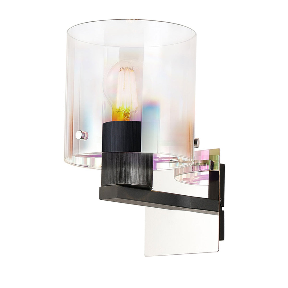 Belstone Switched Wall Light in Black & Chrome with Iridescent Fade Glass