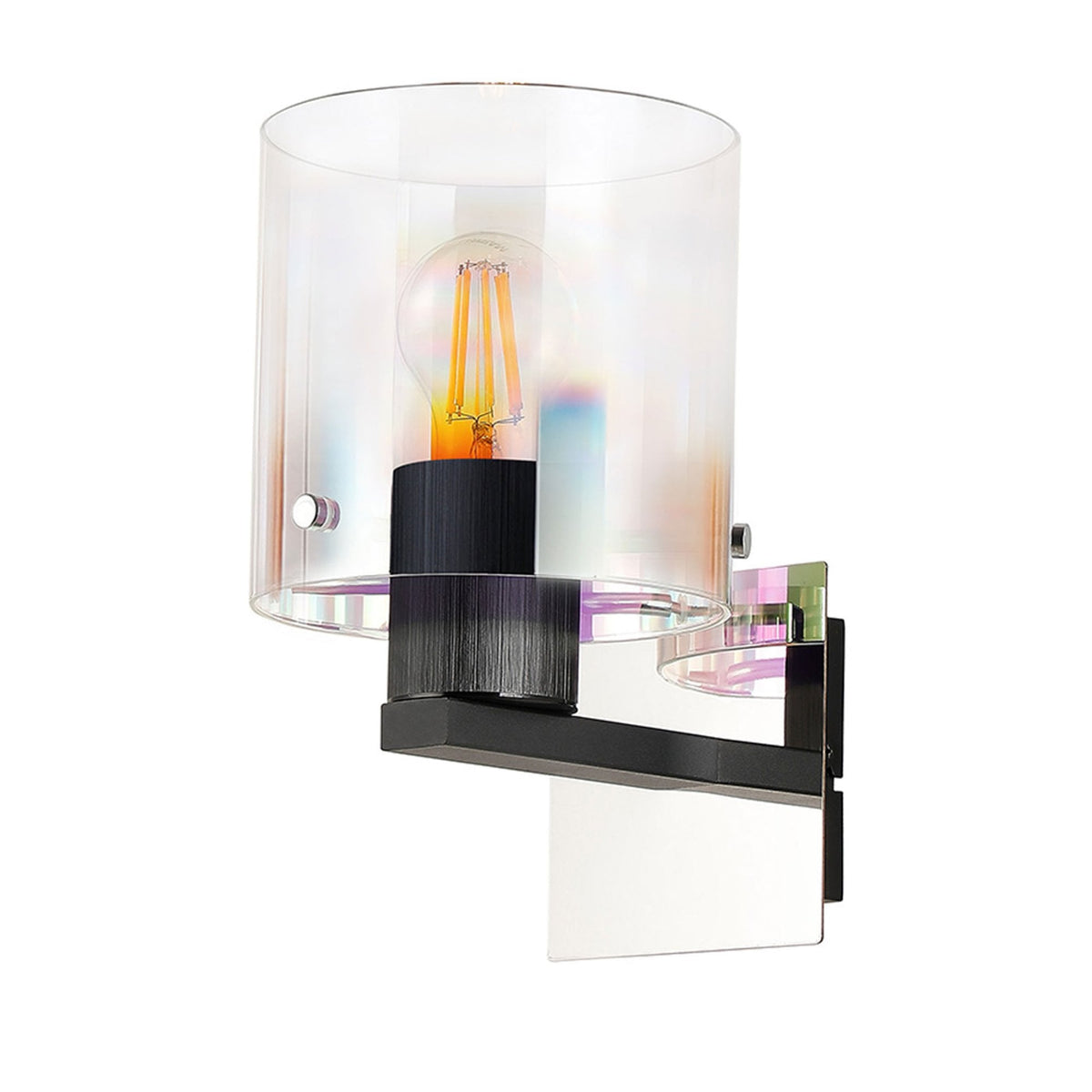 Belstone Switched Wall Light in Black & Chrome with Iridescent Fade Glass