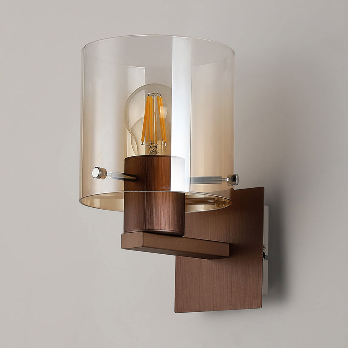 Belstone Switched Wall Light in Mocha with Amber Fade Glass