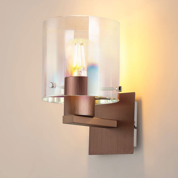 Belstone Switched Wall Light in Mocha with Iridescent Fade Glass