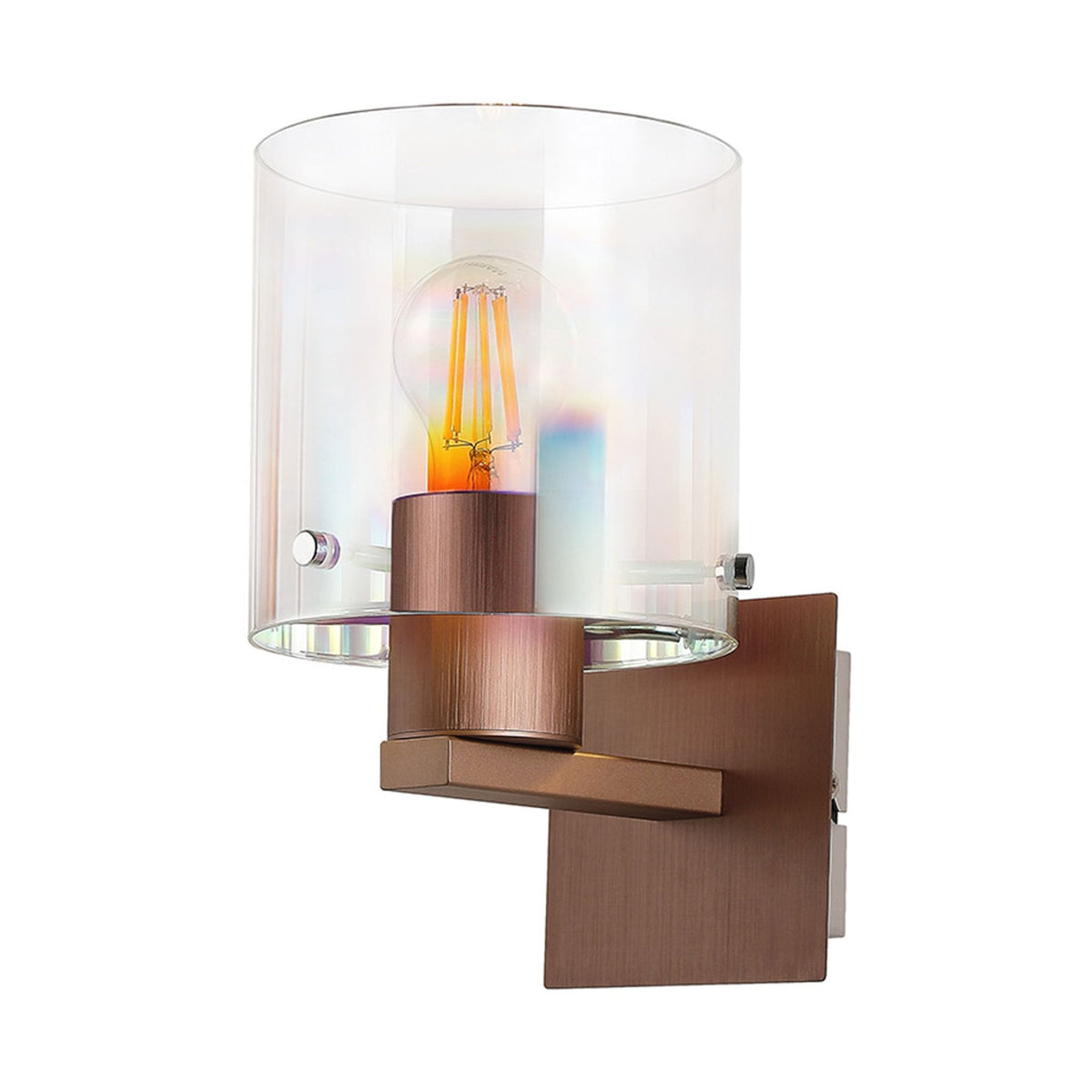 Belstone Switched Wall Light in Mocha with Iridescent Fade Glass