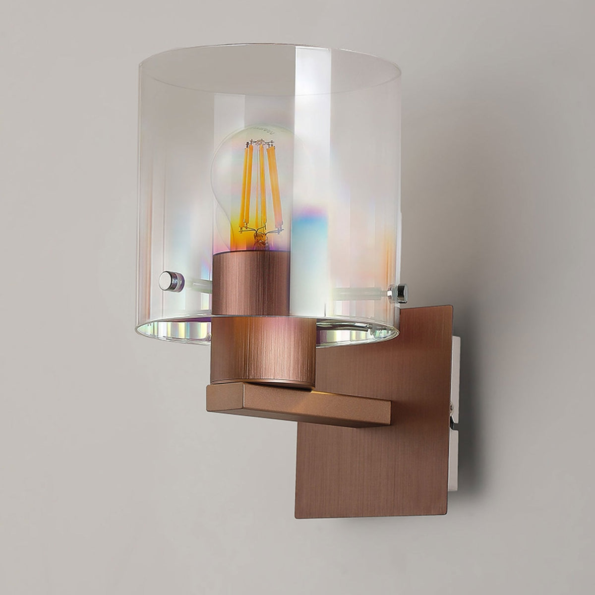 Belstone Switched Wall Light in Mocha with Iridescent Fade Glass