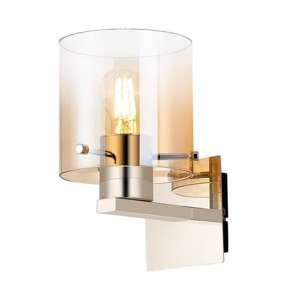 Belstone Switched Wall Light in Polished Nickel & Black with Amber Fade Glass