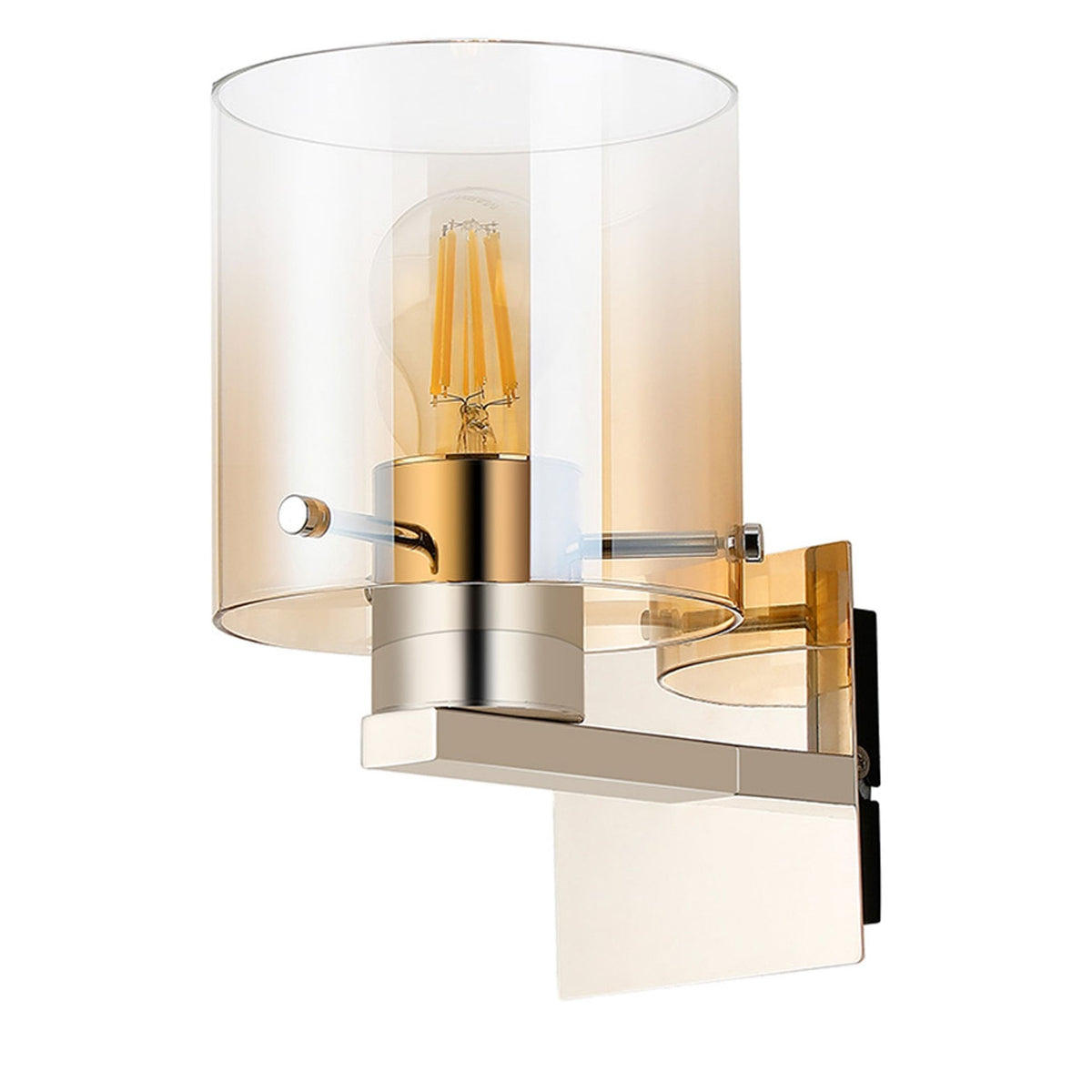 Belstone Switched Wall Light in Polished Nickel & Black with Amber Fade Glass