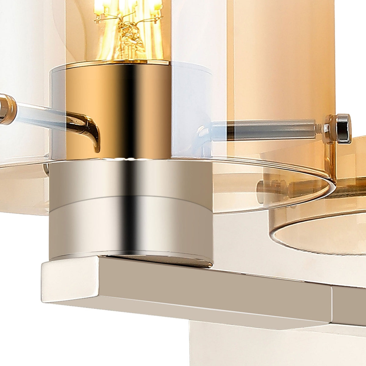 Belstone Switched Wall Light in Polished Nickel & Black with Amber Fade Glass