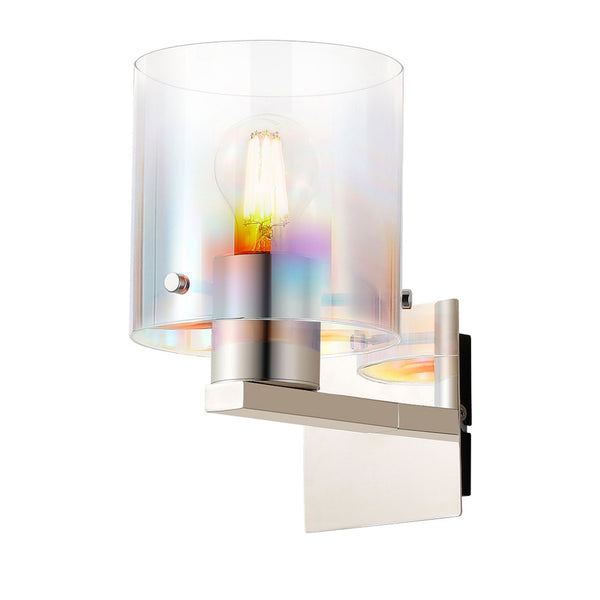 Belstone Switched Wall Light in Polished Nickel & Black with Iridescent Fade Glass