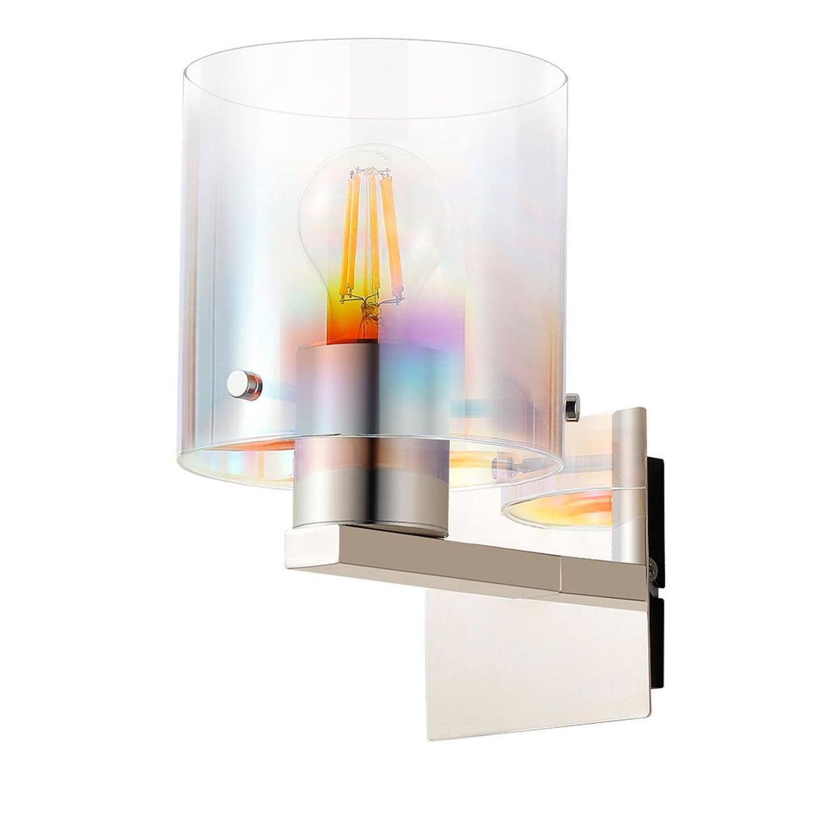 Belstone Switched Wall Light in Polished Nickel & Black with Iridescent Fade Glass