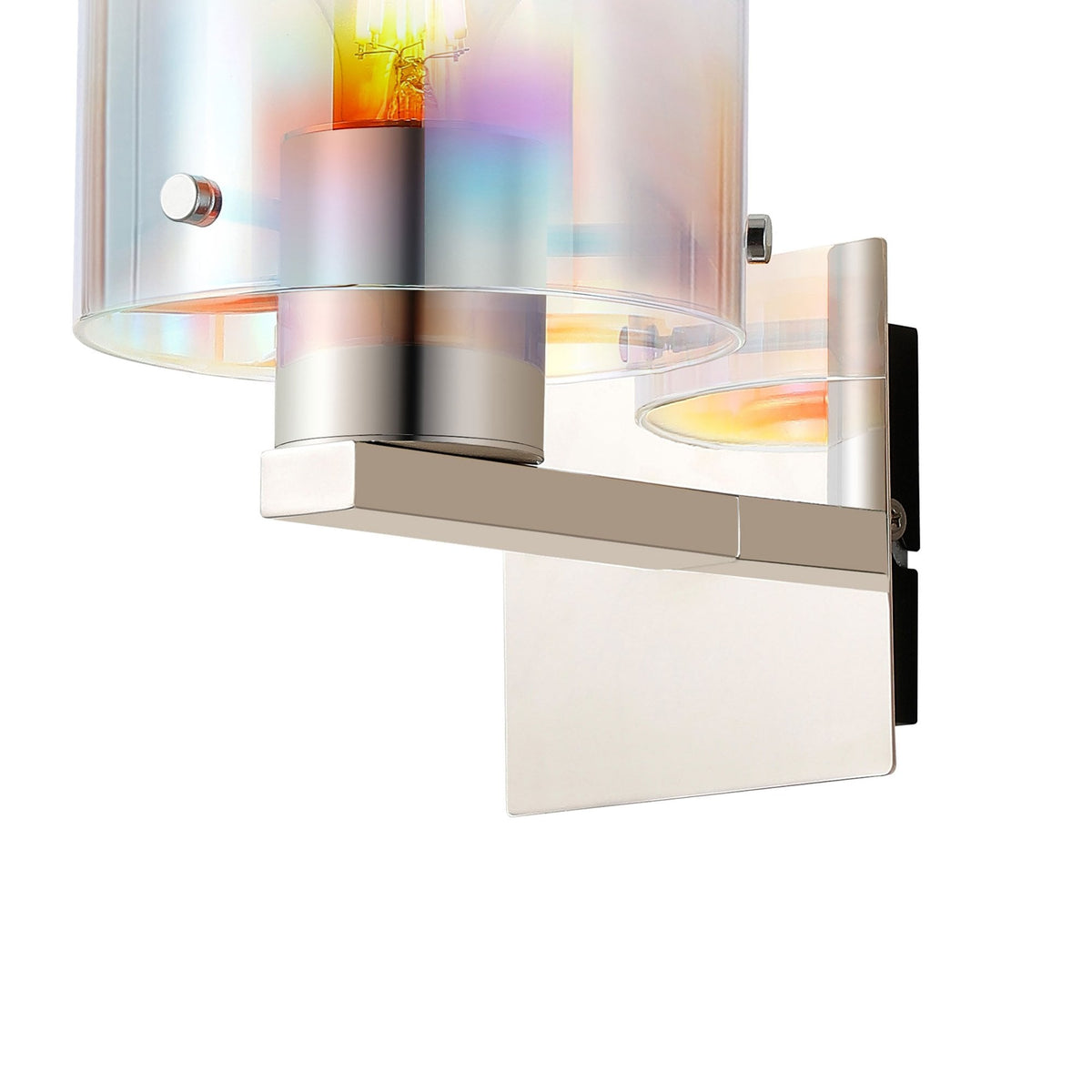 Belstone Switched Wall Light in Polished Nickel & Black with Iridescent Fade Glass