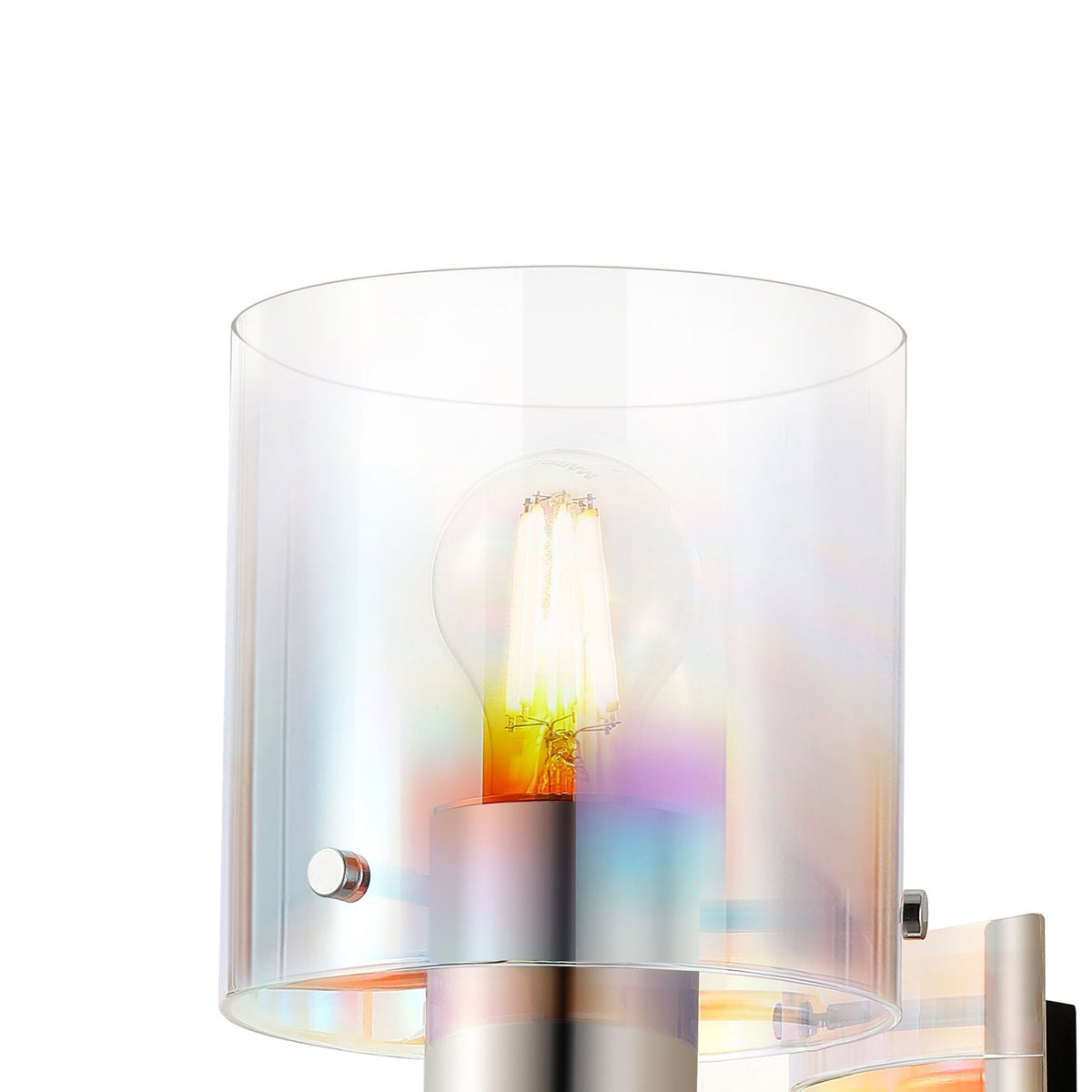 Belstone Switched Wall Light in Polished Nickel & Black with Iridescent Fade Glass