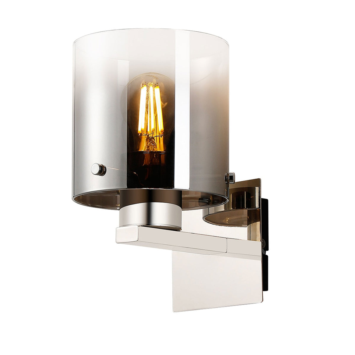 Belstone Switched Wall Light in Polished Nickel & Black with Smoke Fade Glass