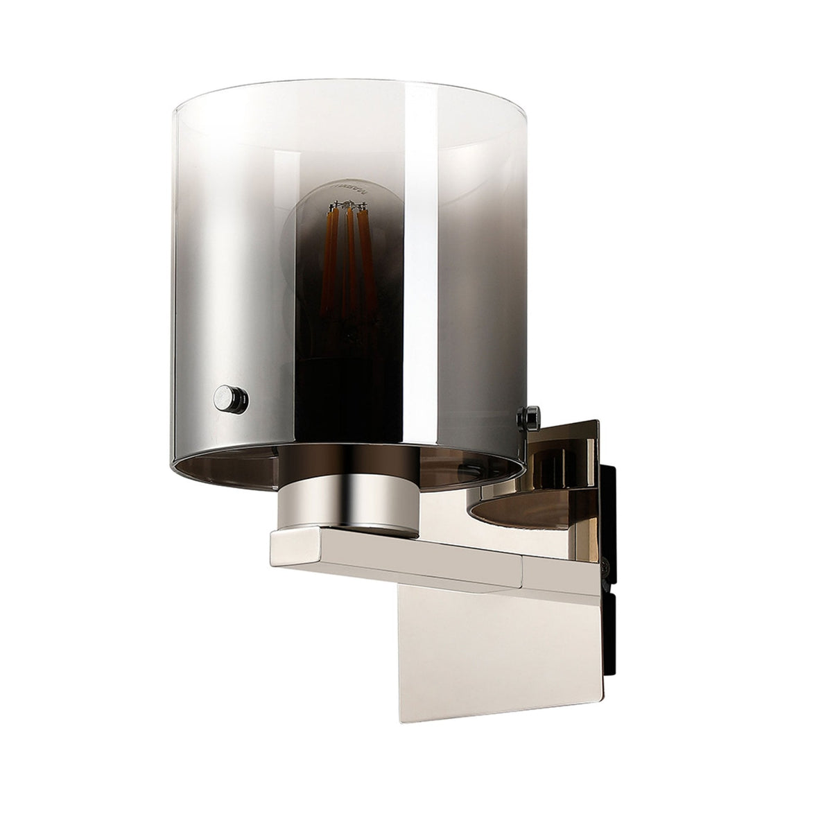 Belstone Switched Wall Light in Polished Nickel & Black with Smoke Fade Glass