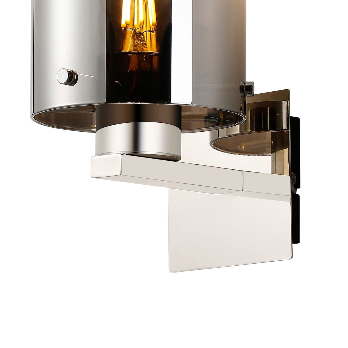 Belstone Switched Wall Light in Polished Nickel & Black with Smoke Fade Glass