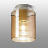 Belstone Fine Ribbed Round Flush Ceiling Light in Beige Stone with Amber Glass