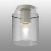 Belstone Fine Ribbed Round Flush Ceiling Light in Beige Stone with Clear Glass