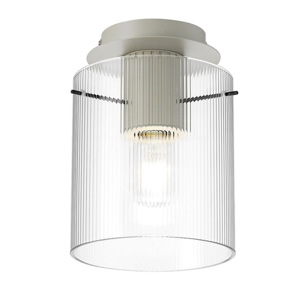 Belstone Fine Ribbed Round Flush Ceiling Light in Beige Stone with Clear Glass