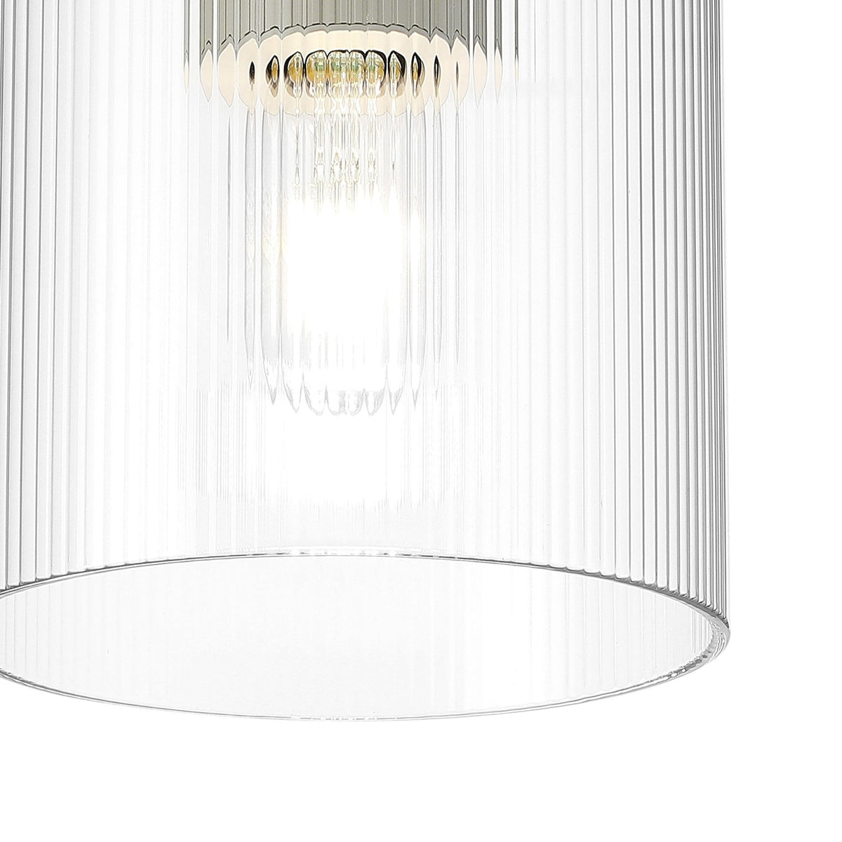 Belstone Fine Ribbed Round Flush Ceiling Light in Beige Stone with Clear Glass