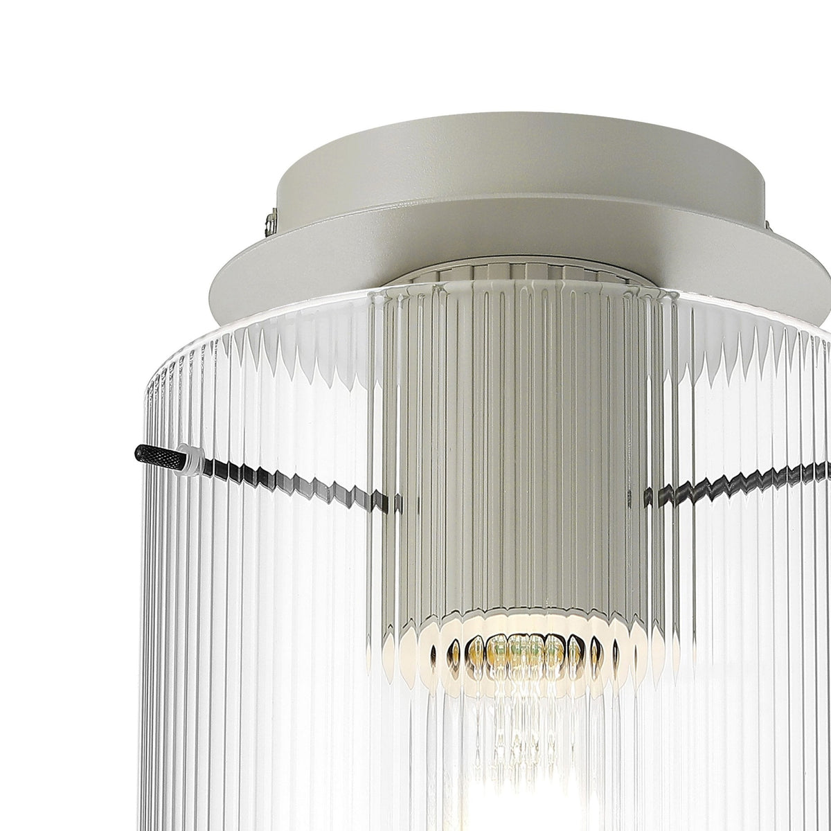 Belstone Fine Ribbed Round Flush Ceiling Light in Beige Stone with Clear Glass