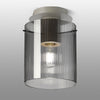 Belstone Fine Ribbed Round Flush Ceiling Light in Beige Stone with Smoke Glass