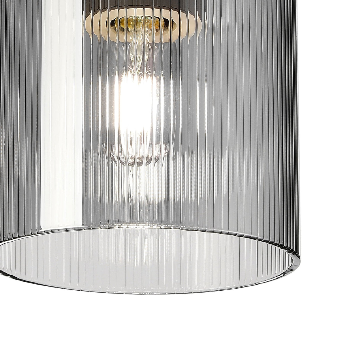 Belstone Fine Ribbed Round Flush Ceiling Light in Beige Stone with Smoke Glass