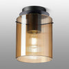 Belstone Fine Ribbed Round Flush Ceiling Light in Dark Grey with Amber Glass