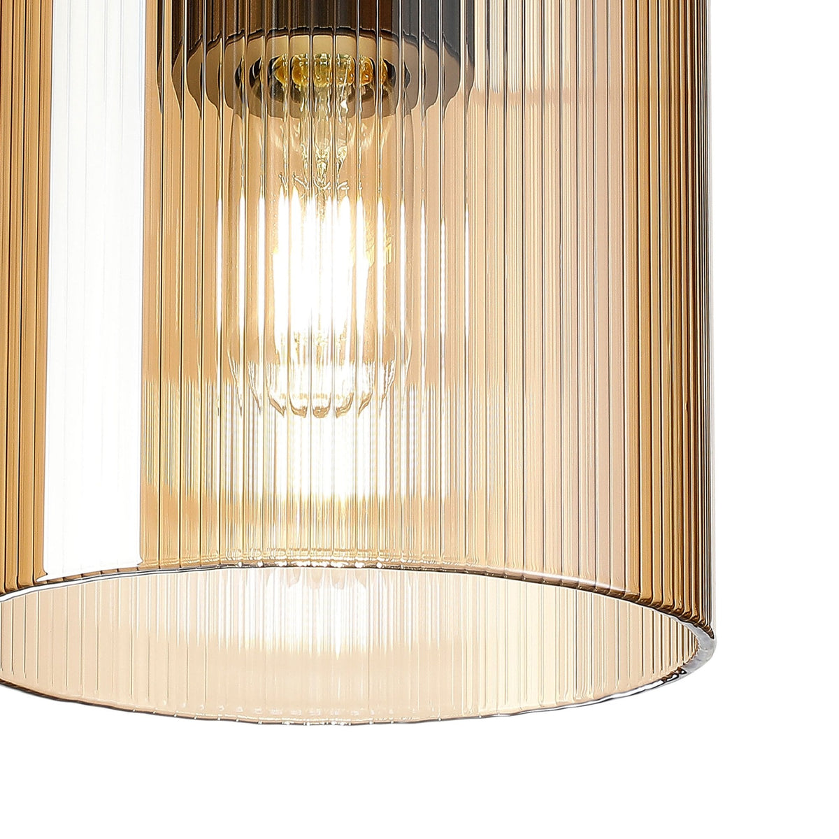 Belstone Fine Ribbed Round Flush Ceiling Light in Dark Grey with Amber Glass