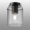 Belstone Fine Ribbed Round Flush Ceiling Light in Dark Grey with Clear Glass