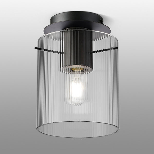 Belstone Fine Ribbed Round Flush Ceiling Light in Dark Grey with Clear Glass