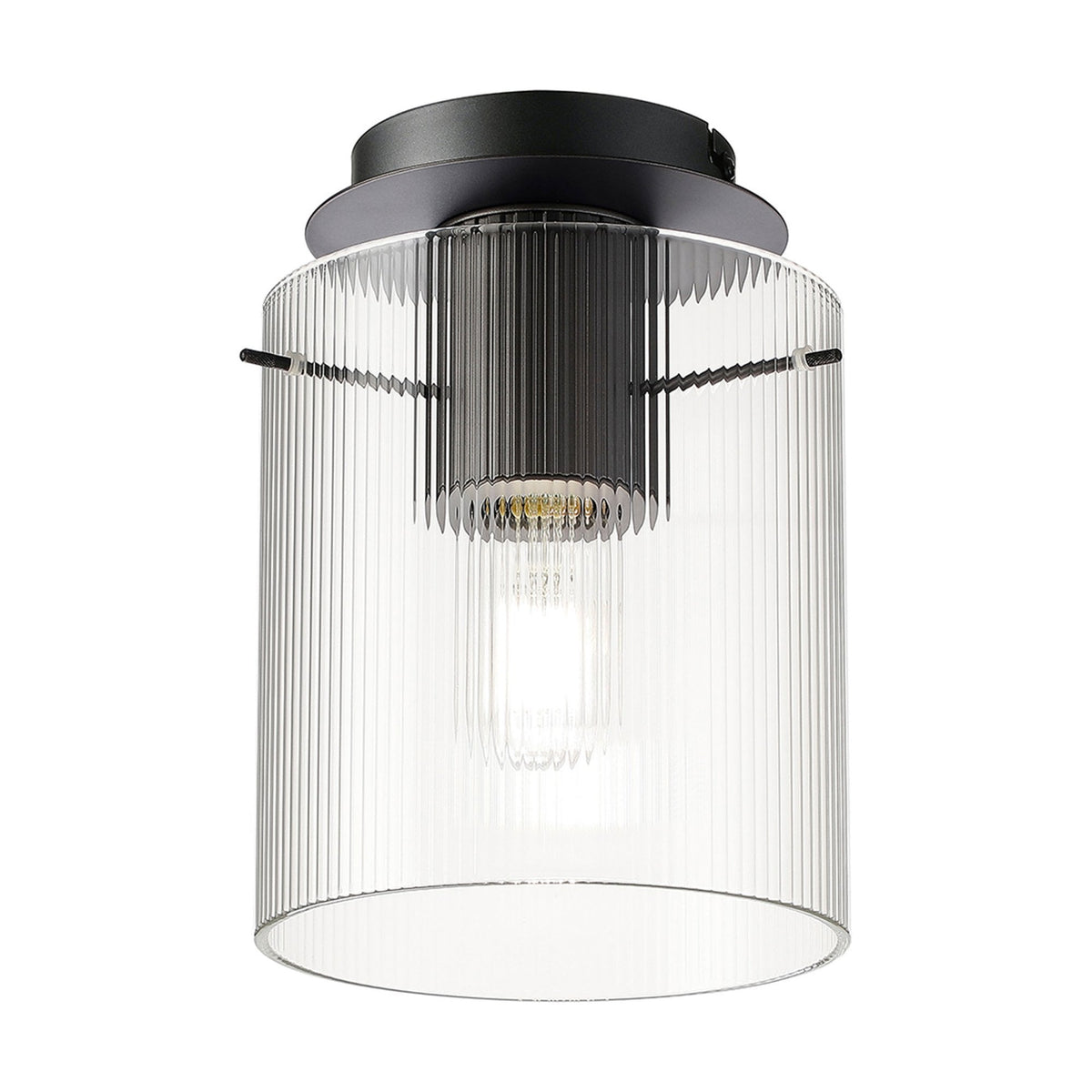 Belstone Fine Ribbed Round Flush Ceiling Light in Dark Grey with Clear Glass