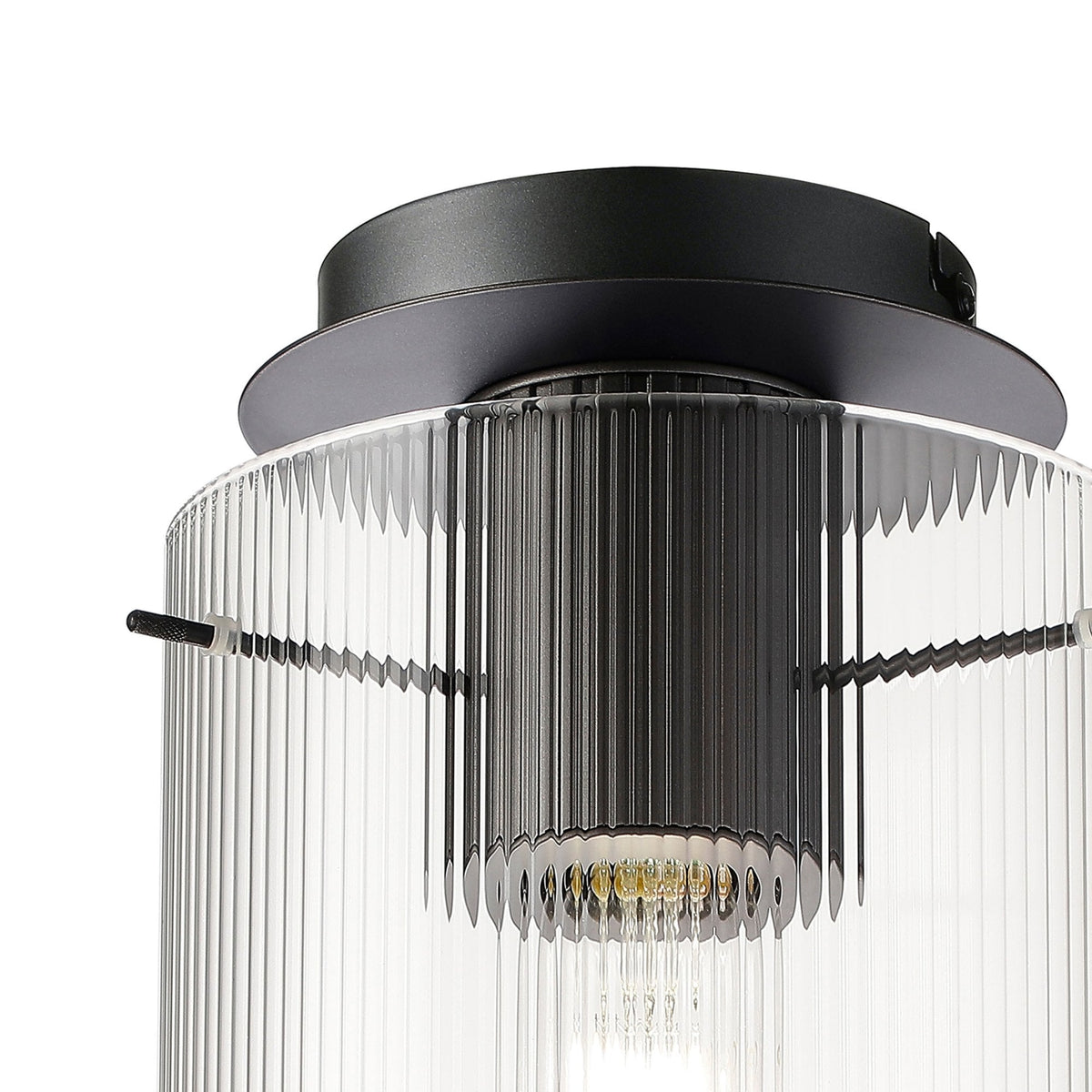 Belstone Fine Ribbed Round Flush Ceiling Light in Dark Grey with Clear Glass