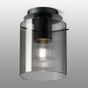 Belstone Fine Ribbed Round Flush Ceiling Light in Dark Grey with Smoke Glass