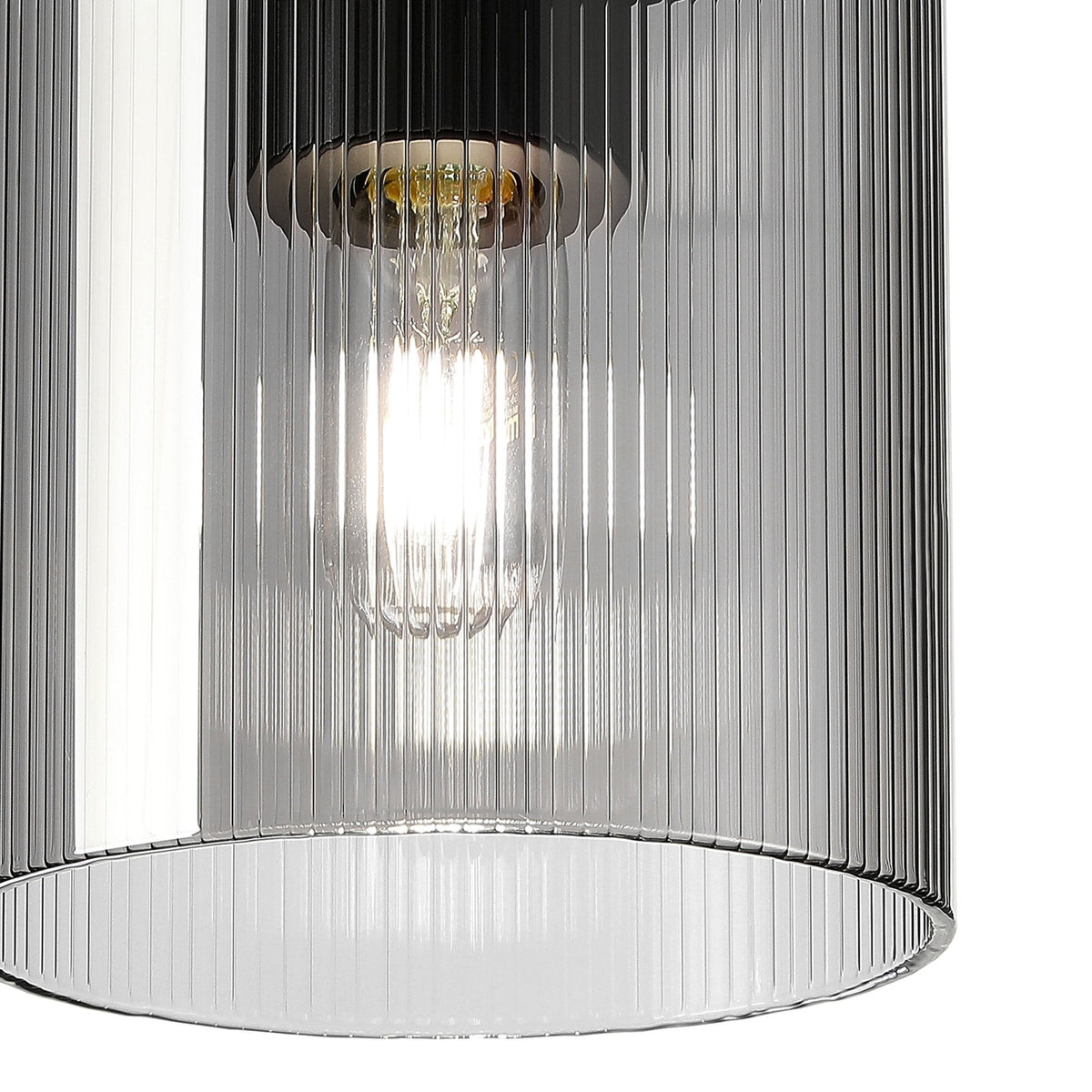 Belstone Fine Ribbed Round Flush Ceiling Light in Dark Grey with Smoke Glass