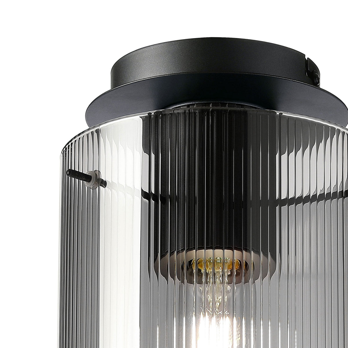 Belstone Fine Ribbed Round Flush Ceiling Light in Dark Grey with Smoke Glass