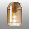 Belstone Fine Ribbed Round Flush Ceiling Light in Light Gold with Amber Glass