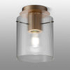 Belstone Fine Ribbed Round Flush Ceiling Light in Light Gold with Clear Glass