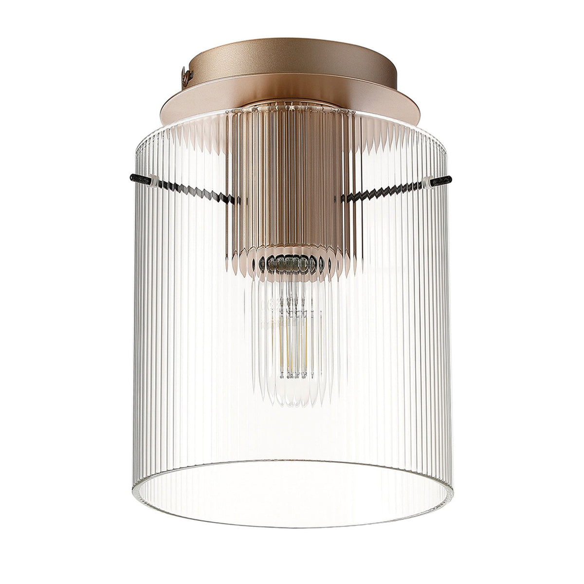Belstone Fine Ribbed Round Flush Ceiling Light in Light Gold with Clear Glass